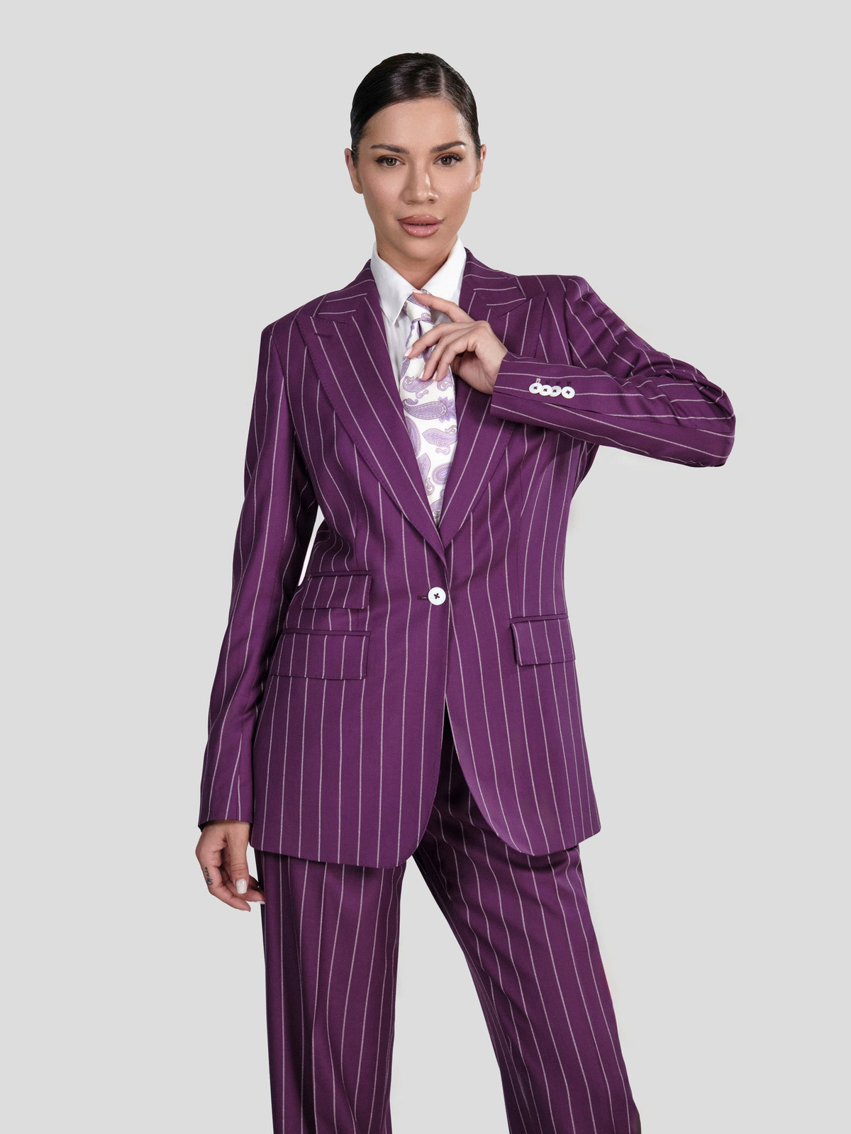 Imperial Amethyst Pinstripe Suit Privée