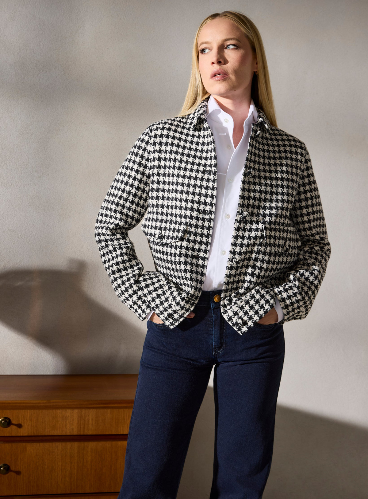 Jachetă Kate houndstooth alb-negru — imagine 4