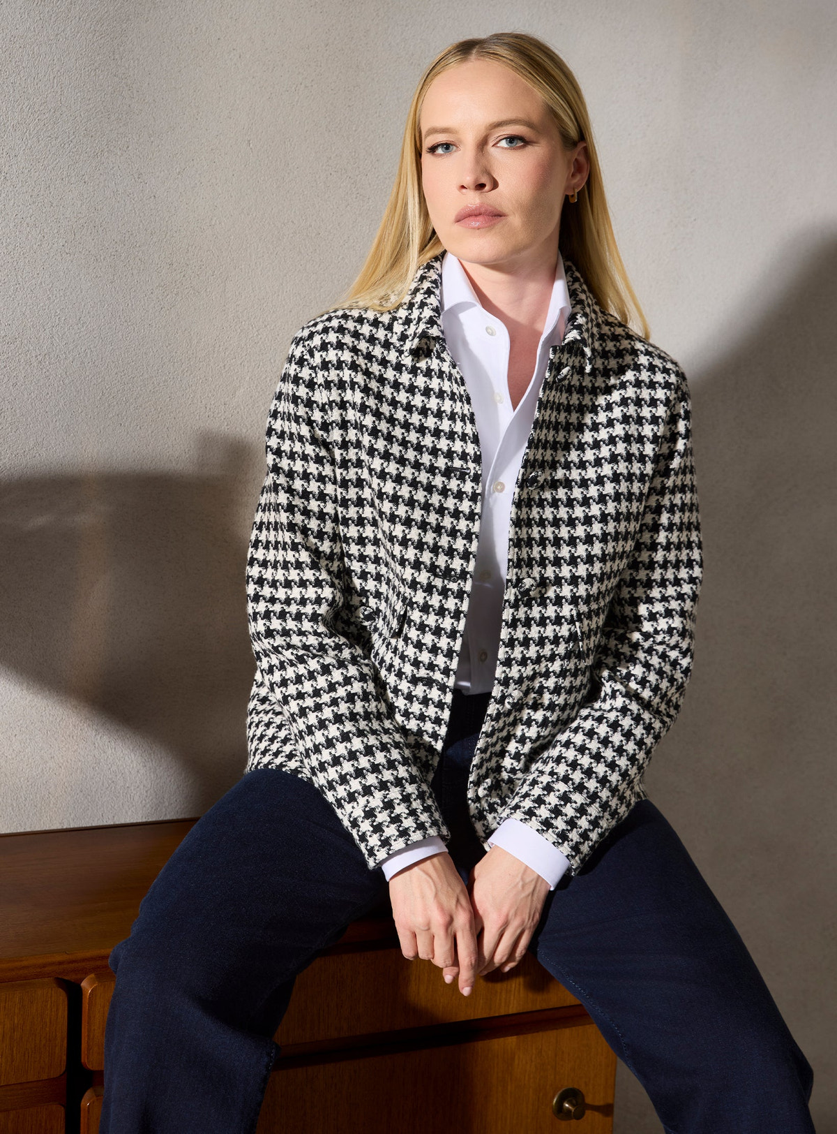 Jachetă Kate houndstooth alb-negru — imagine 2